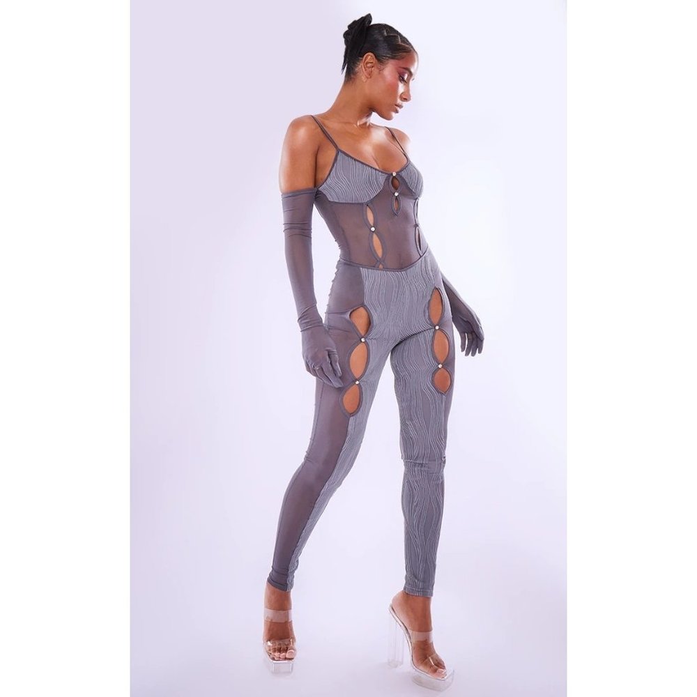 Charcoal Grey Textured Cut Out High Waisted Pants BNWT